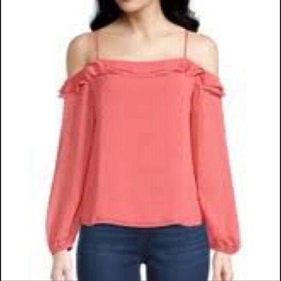 Ann Taylor Factory Clip Dot Ruffled Cold Shoulder Blouse NEW Size Medium - Picture 1 of 5